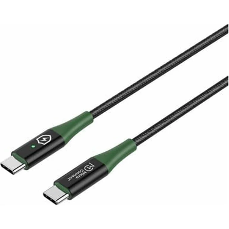 MicroConnect Smart Charge USB-C Kabel, USB-C zu USB-C, 1 m, 60W Power Delivery, Schwarz und Grün