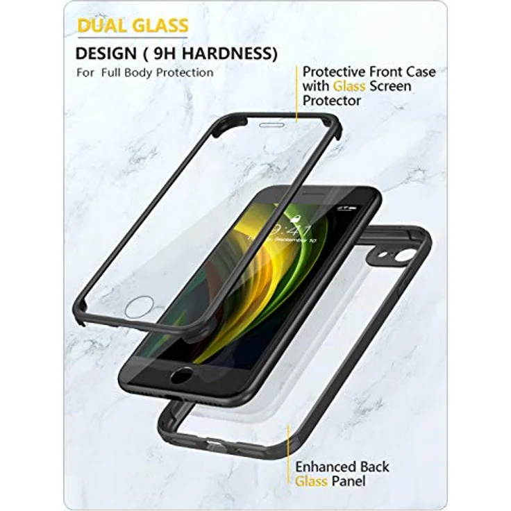 Miracase 360 Grad Hülle für iPhone SE 2022/SE 2020/iPhone 8, Ganzkörper Schutzhülle mit eingebauter Glas Displayschutzfolie, stoßfest, schwarz – Bild 2