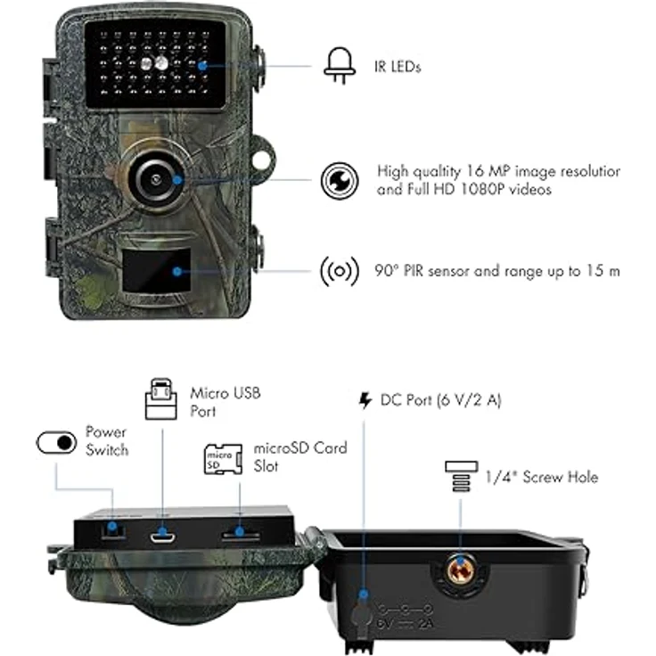 Wildkamera mit Nachtsicht, Wärme- & Bewegungsauslöser, Full HD 1080p Auflösung (1920x1080 (16:9)@30 fps), IP66 Schutz, 90°-Weitwinkel-IR-Erfassungsbereich für ein breiteres Sichtfeld, 2-Zoll-LCD - Preisvergleich – Bild 2