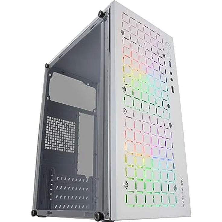 Mars Gaming MC-CORE, Ultra-kompaktes PC-Gehäuse, Metall-Mesh Front Design, 2x 120mm FRGB Lüfter, Mini-ITX, USB 3.0, Weiß – Bild 1