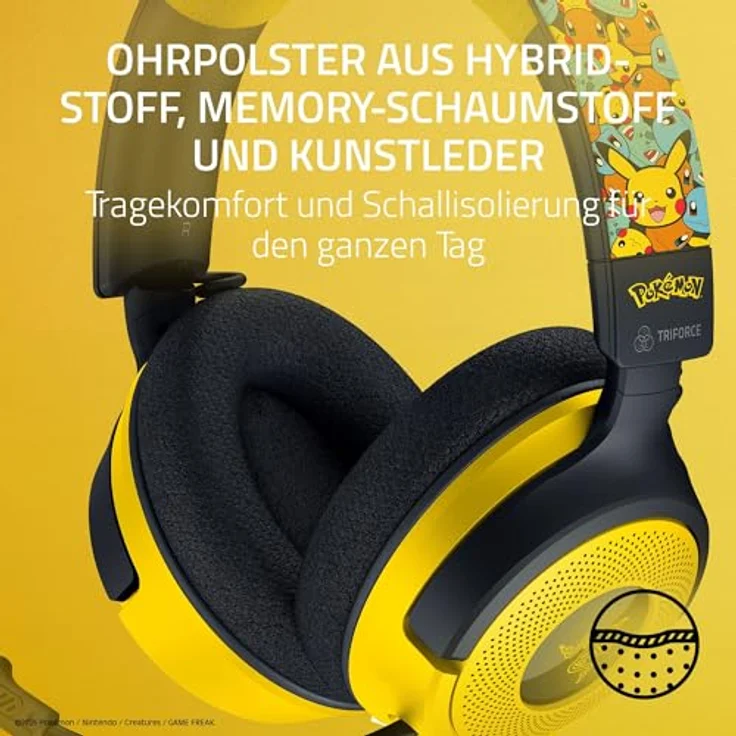 Razer Kraken V4 X Pokémon Edition, Kabelgebundenes USB-Gaming-Headset mit Triforce 40mm-Treibern, einziehbarem Mikrofon, Surround Sound und Chroma RGB, für PC & Konsole über USB-C | Pokémon Kanto – Bild 5
