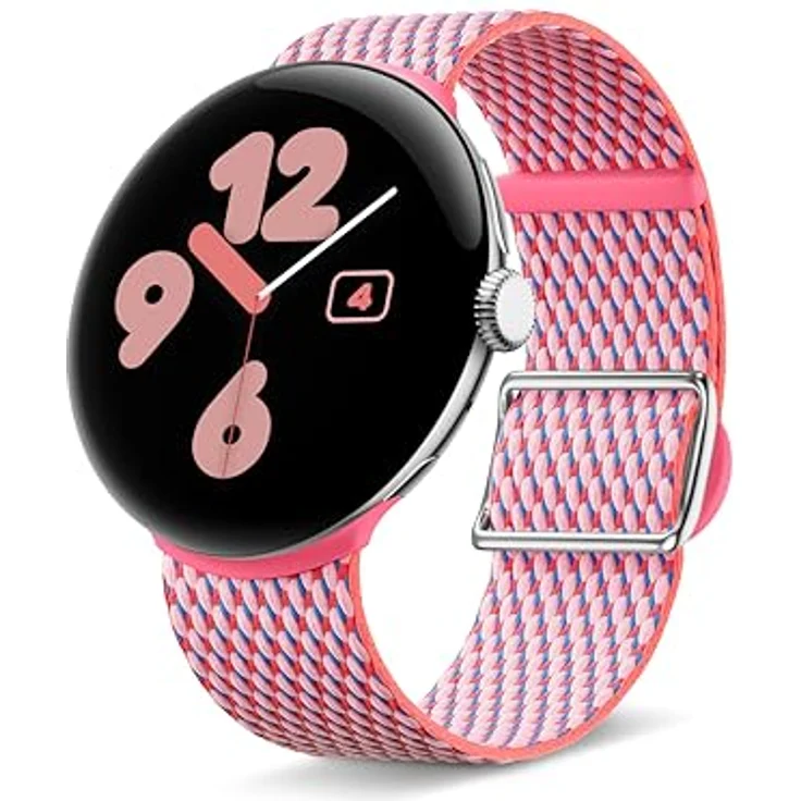 Google Pixel Watch 3 (45mm), Woven Band, Peony, Uhrenarmband aus Kunststoff, Edelstahl und recyceltem Polyester-Garn, Rosa – Bild 2