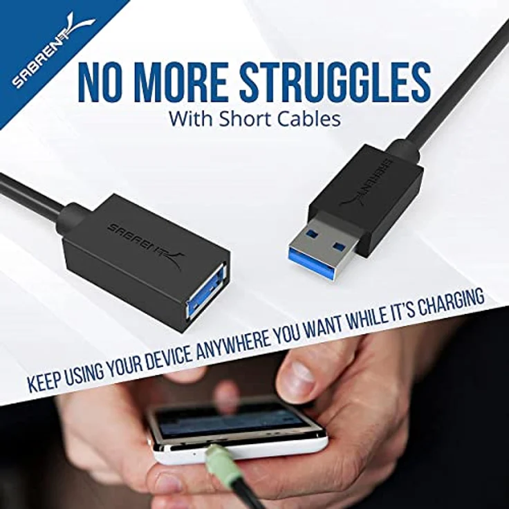 Sabrent USB Kabel 22 AWG USB 3.0 Verlängerungskabel - A-Stecker auf A-Buchse [Schwarz] 3 Meter (CB-3010) - Preisvergleich – Bild 6