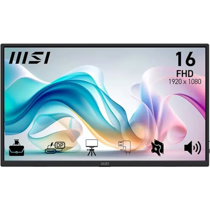 MSI Pro MP165DE E6, 15.6" Full HD Monitor mit IPS Panel, 60 Hz, 4 ms Reaktionszeit, neigbar, schwarz