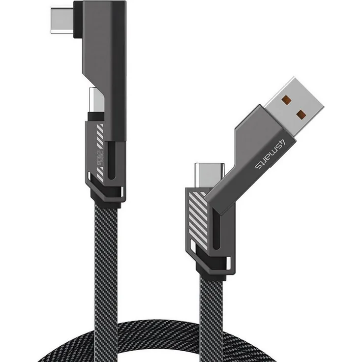 4smarts USB-C Kabel ComboCord Flat Right Angle 240W, 1,5m mit USB-A und Power Delivery für schnelles Laden