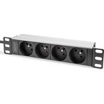 DIGITUS 1U-Aluminium-PDU, 254 mm (10") Rack-Montage, 4X CEE 7/5 Steckdose, 16A, 4000W, 250VAC 50/60Hz