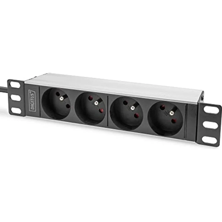DIGITUS 1U-Aluminium-PDU, 254 mm (10") Rack-Montage, 4X CEE 7/5 Steckdose, 16A, 4000W, 250VAC 50/60Hz – Bild 1