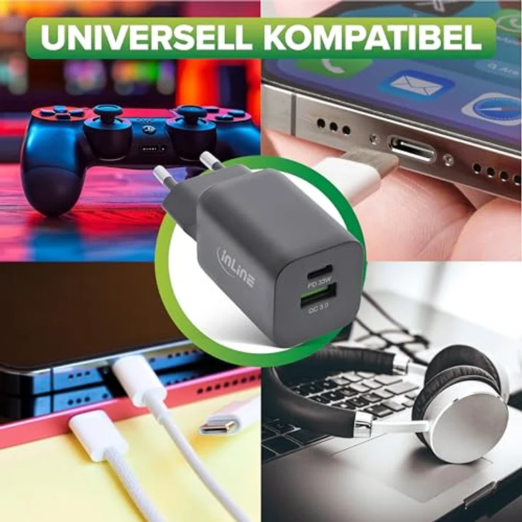 InLine® Power Delivery + Quick Charge USB Netzteil, 33W, USB-A + USB-C, schwarz, für schnelles Laden von Smartphones und Tablets – Bild 6