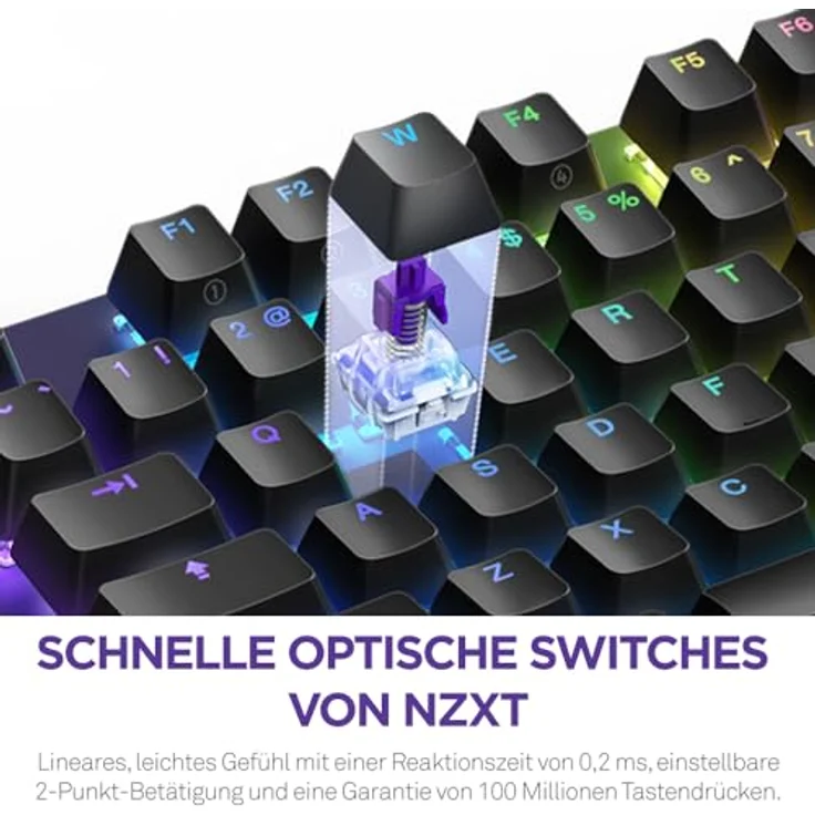 NZXT Function 2 | Optische Vollformat-Gamingtastatur | 8K-Abfragerate | Lineare Opt. Switches | Einstellbare Auslösung | Double-Shot-PBT-Keycaps | RGB | Hot-Swap-fähig | Handgelenkauflage | Schwarz – Bild 2