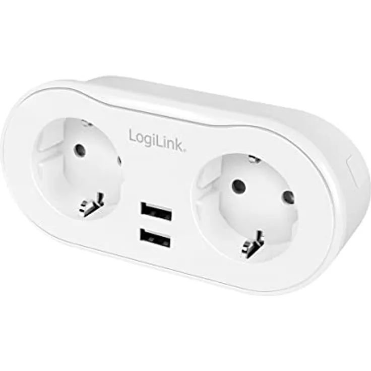 LogiLink SH0102 - Wi-Fi Smart Home Stromstecker 2-Fach (2X CEE 7/7) + 2X USB-A, über App steuerbar, IP20, Tuya kompatibel, unterstützt Amazon Alexa und Google Home