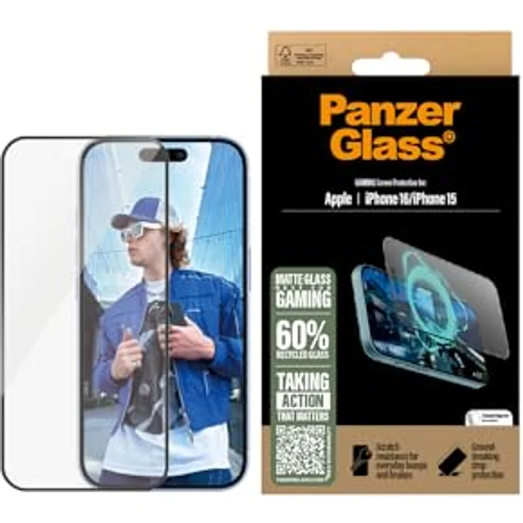PanzerGlass Gaming Screen Protector iPhone 16, Ultra-Wide Fit, kratzfest, shock-resistent, anti-reflektierend, inkl. EasyAligner – Bild 2