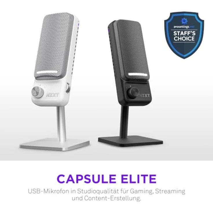 NZXT Capsule Elite - Premium-USB-Kondensatormikrofon für Gaming, Streaming, Podcasting und Aufnahmen - 24-Bit-Tiefe, 192 kHz Abtastrate, RGB-Beleuchtung - Weiß – Bild 3