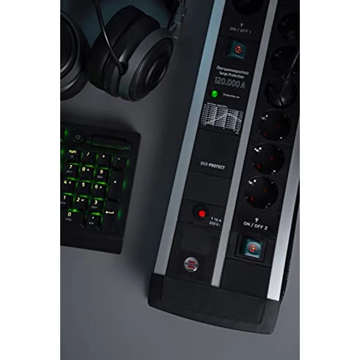 Brennenstuhl Premium-Protect-Line Gaming-Steckdosenleiste 14-fach mit 2x Schalter und Überspannungsschutz (Mehrfachsteckdose mit 3m Kabel, 2-fach USB 3,1 A, Made in Germany) – Bild 5