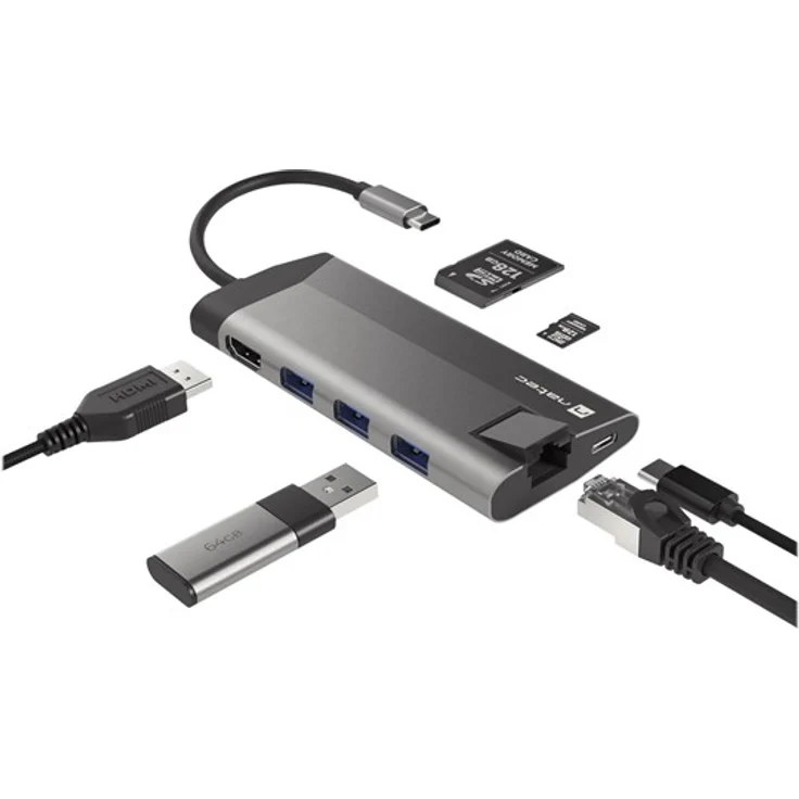 Natec Fowler Plus, USB-C Dockingstation mit HDMI und 1GbE Anschluss