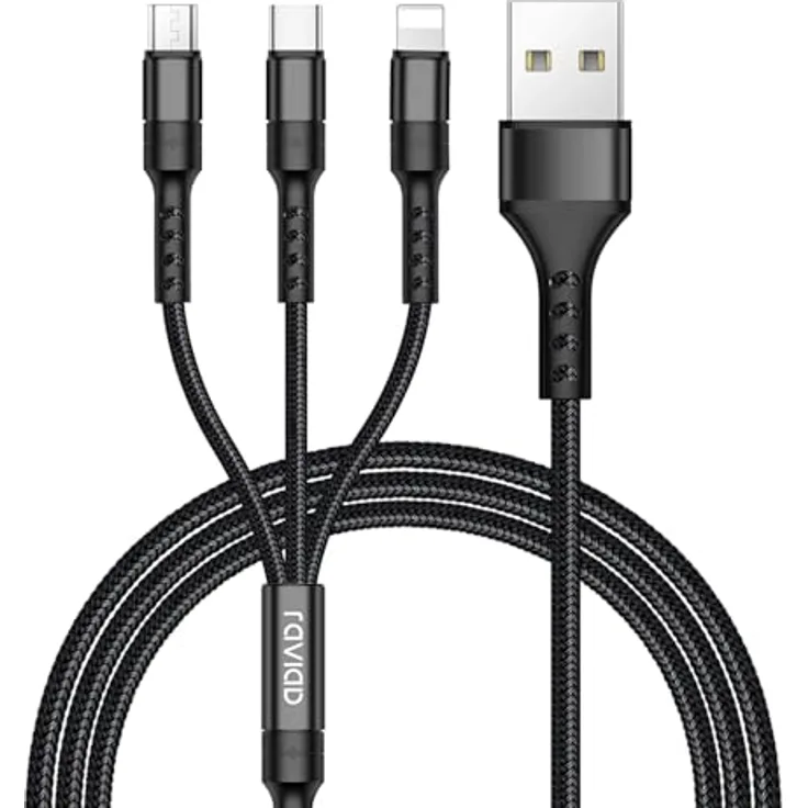 RAVIAD Multi USB Kabel 1.2M, 3 in 1 Schnellladekabel mit Micro USB, USB Typ C und Lightning, Nylon ummantelt, hohe Ladegeschwindigkeit, für Android und iPhone