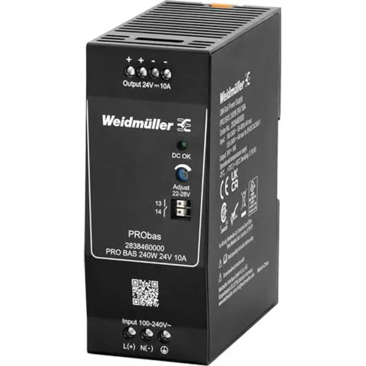Weidmüller PRO BAS 240W, 24V DC Stromversorgung 10A mit Schraubanschluss, IP20, Montage auf Tragschiene