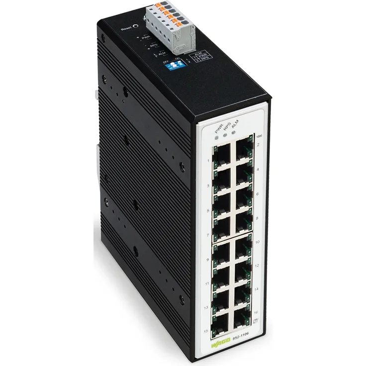 Wago 852-1106 Industrial- Switch (16 Ports), Netzwerk Switch, Schwarz