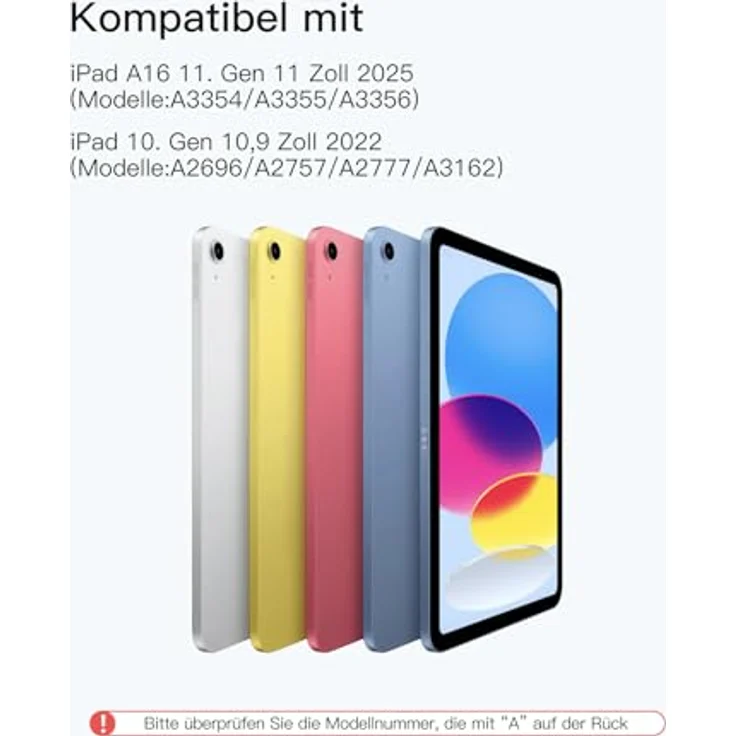 Inateck Hülle mit Tastatur für iPad 11 A16 2025 und iPad 10. Gen. 2022, 360° Drehung, vertikaler/horizontaler Ständer, mit Stifthalter, magnetisch abnehmbar, QWERTZ, N0029 – Bild 2