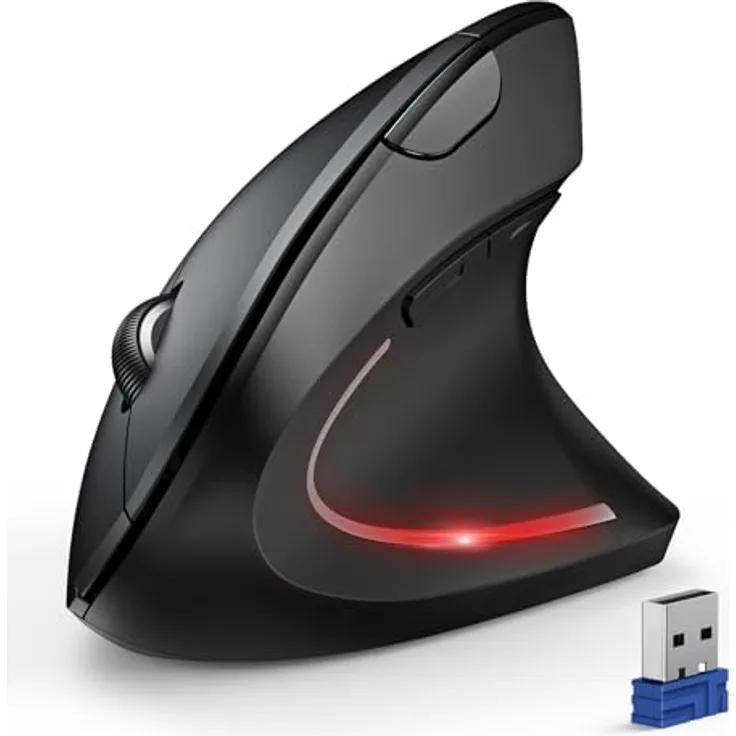 TECKNET Ergonomische Kabellose Maus, Vertikale Bluetooth-Maus (BT 5.0+BT 3.0+2.4G), 6 DPI-Einstellstufen bis 4800, Optisch Leise, für Laptop/PC/Mac/Tablet/iPad, 6 Tasten