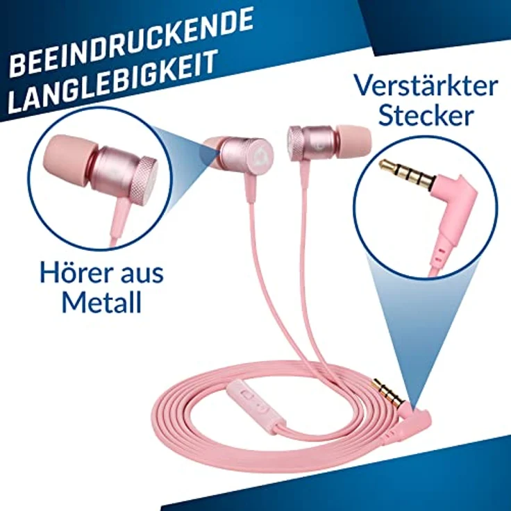KLIM Fusion In-Ear Kopfhörer mit Mikrofon, Memory Foam Ohrstöpsel, 3.5 mm Jack, langlebig, rose – Bild 3