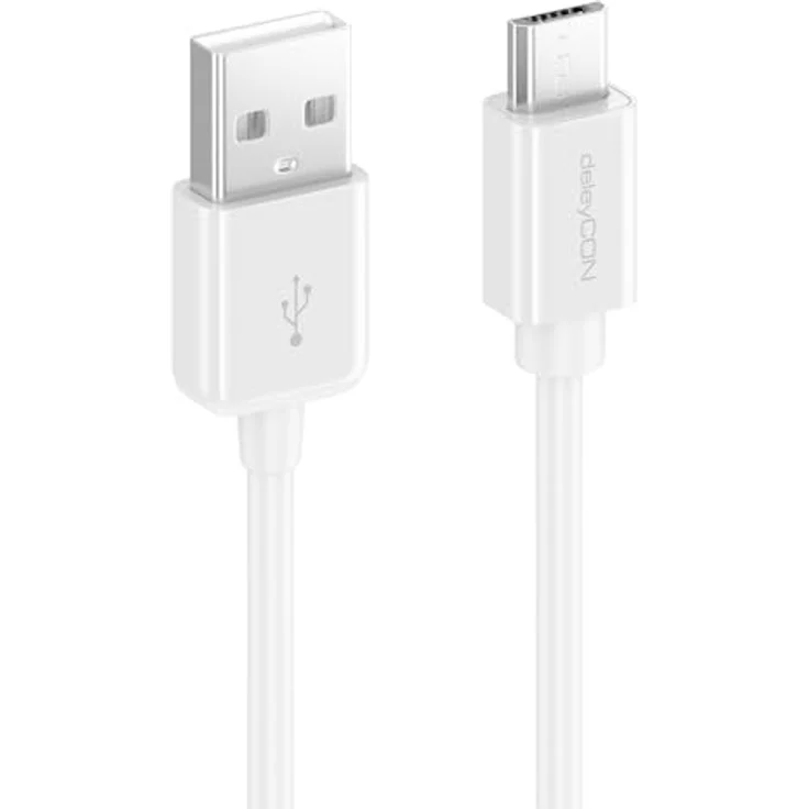 deleyCON 3,0m Micro USB Ladekabel, USB 2.0 High Speed Daten- und Ladekabel für Android Smartphones, Tablets und mehr, Weiß – Bild 3