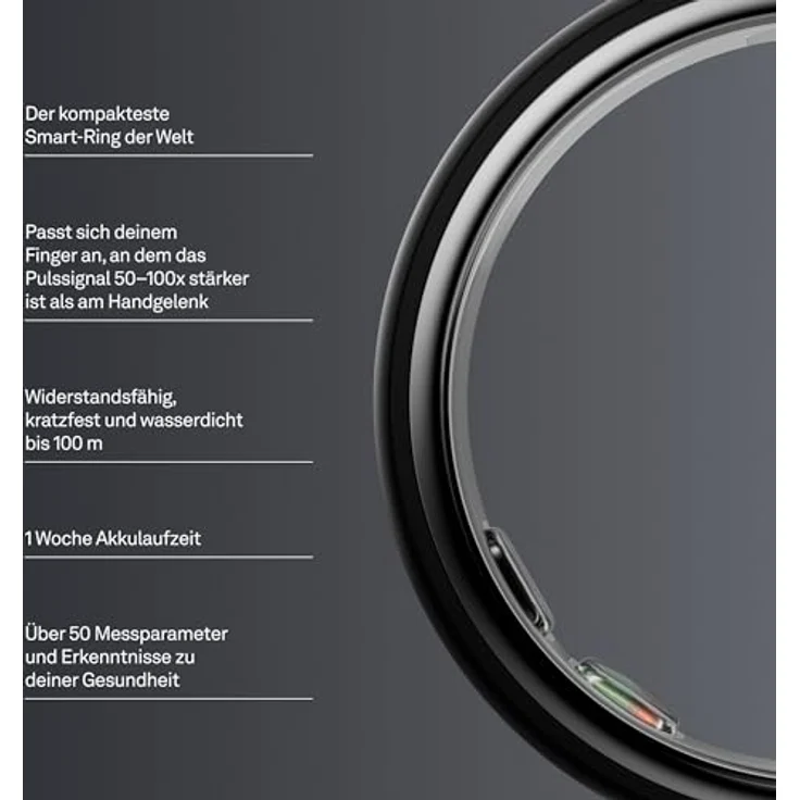 OURA Ring 5, Smart Ring für Gesundheitstracking, Größe 8, Stealth Black – Bild 2
