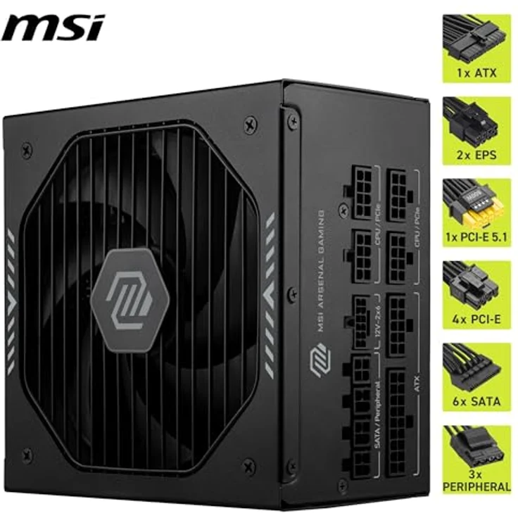 MSI MAG A1200PLS PCIE5, 1200 Watt Netzteil mit 80 PLUS Platinum, ATX12V 3.1, aktive PFC, 135 mm – Bild 5