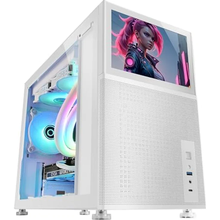 MARSGAMING MC-LCD, Mini-Tower Gaming PC-Gehäuse mit 8" IPS LCD-Display, Weiß – Bild 1