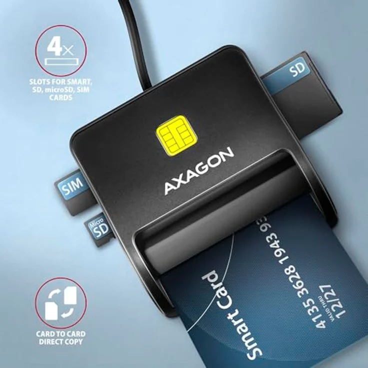 AXAGON CRE-SM3SD, USB Smart Card & SD/microSD/SIM Card FlatReader, vielseitiges Kartenlesegerät – Bild 3