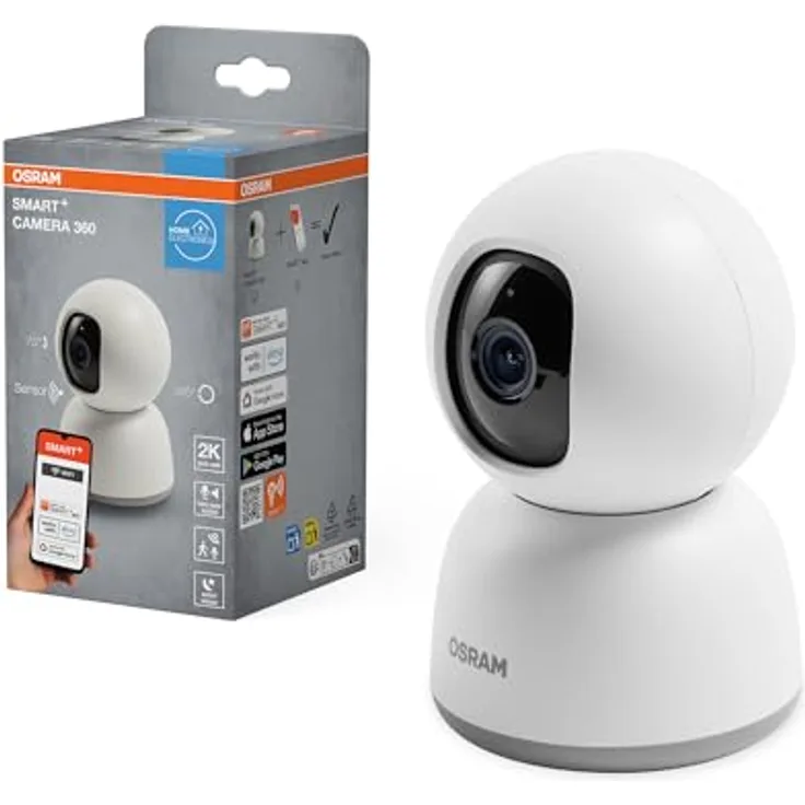 OSRAM SMART+ WIFI CAMERA 360, Überwachungskamera mit Live-Video, Bewegungserkennung und Privatmodus, Weiß