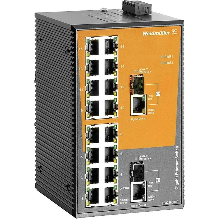 Weidmüller IE-SW-EL18-16TX-2GC, 16-Port PoE Netzwerk Switch mit 1000 Mbps für industrielle Anwendungen