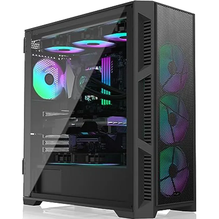 Raijintek Ponos Ultra, PC Gehäuse für E-ATX, Mini-ITX und ATX, Schwarz mit 4 vorinstallierten ARGB-Lüftern und Mesh-Front für optimalen Airflow