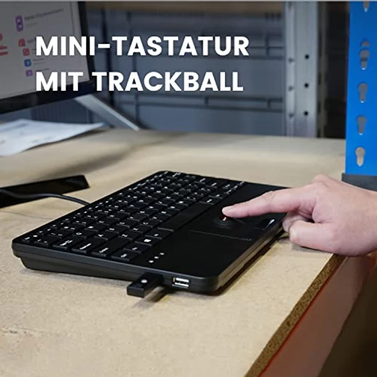 Perixx PERIBOARD-526 DE, kabelgebundene Mini-USB-Tastatur mit Trackball - X-Typ Scherentasten - 2 integrierte USB-Hubs - Schwarz – Bild 5