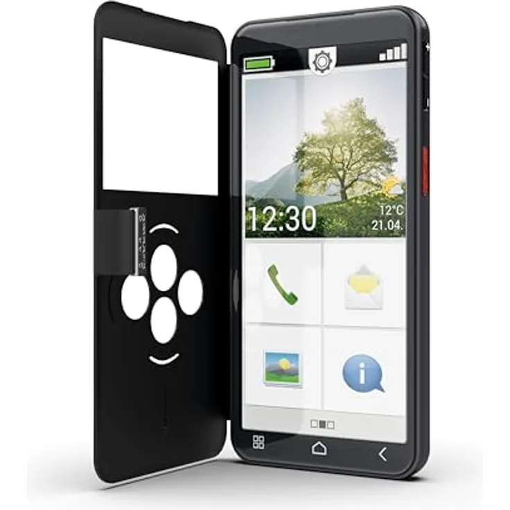 Emporia emporiaSMART.7lite, Senioren-Smartphone ohne Vertrag, Android 15, 5,45" Touchdisplay, Notruftaste, NFC, Fingerabdrucksensor, hörgerätekompatibel, Schwarz, 6 GB RAM, 128 GB Speicher, Triple-Kamera 13 MP