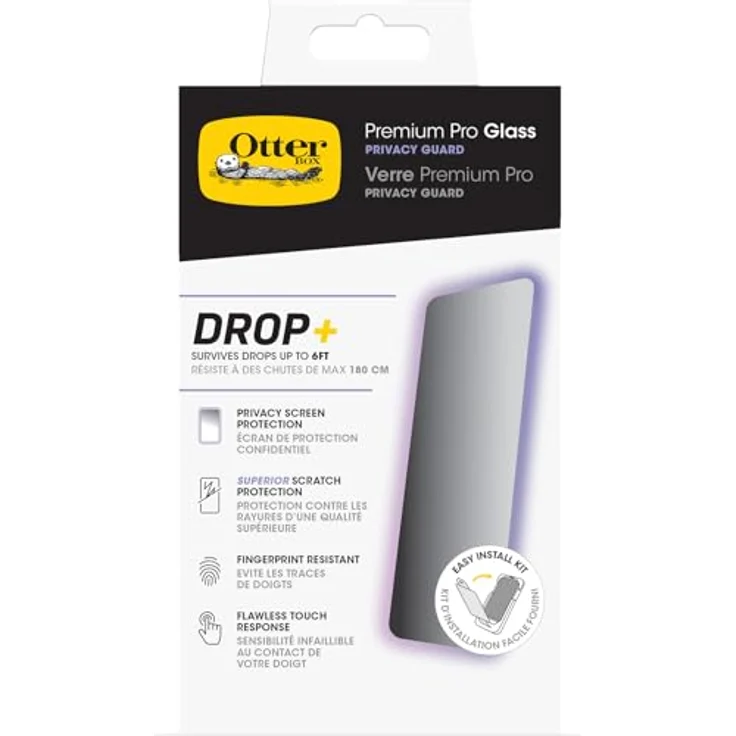 OtterBox Premium Pro Privacy Glass Displayschutz für iPhone 15 Plus, gehärtetes Glas, überragender Kratzschutz, übersteht Stürze bis zu 1.8m, antimikrobieller Schutz – Bild 1