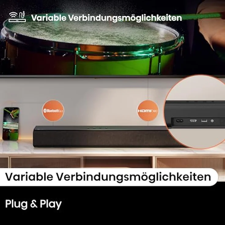Hisense HS1000 Soundbar 2.0, 120 W mit Dolby Digital Plus, Bluetooth 5.3, HDMI-Steuerung, Wandmontage – Bild 9