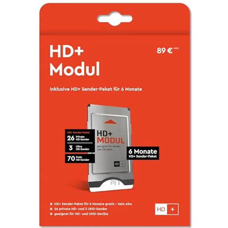 HD Plus HD+ Modul, CI-Modul inklusive 6 Monate Gratis HD+ Sender-Paket, für HD- und UHD-TV-Geräte