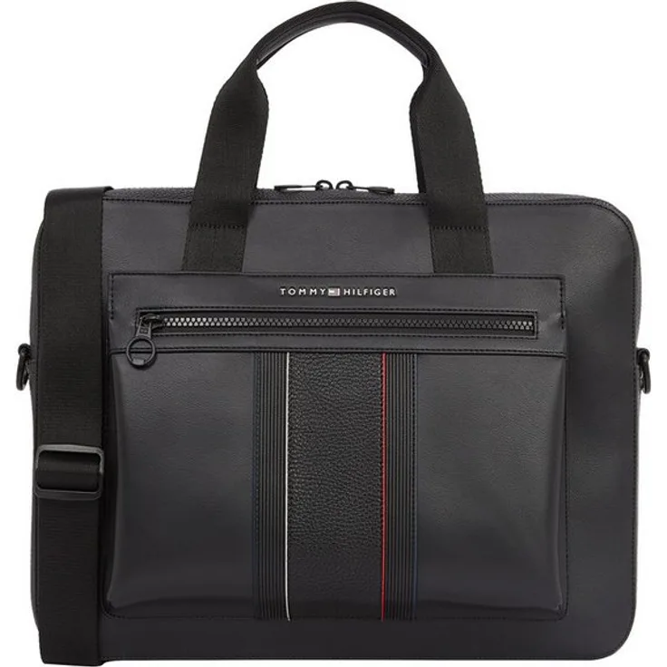 Tommy Hilfiger Laptoptasche TH FOUNDATION COMPUTER BAG, Damen Messengerbag, Henkeltasche, Umhängetasche mit Reißverschluss, in Black