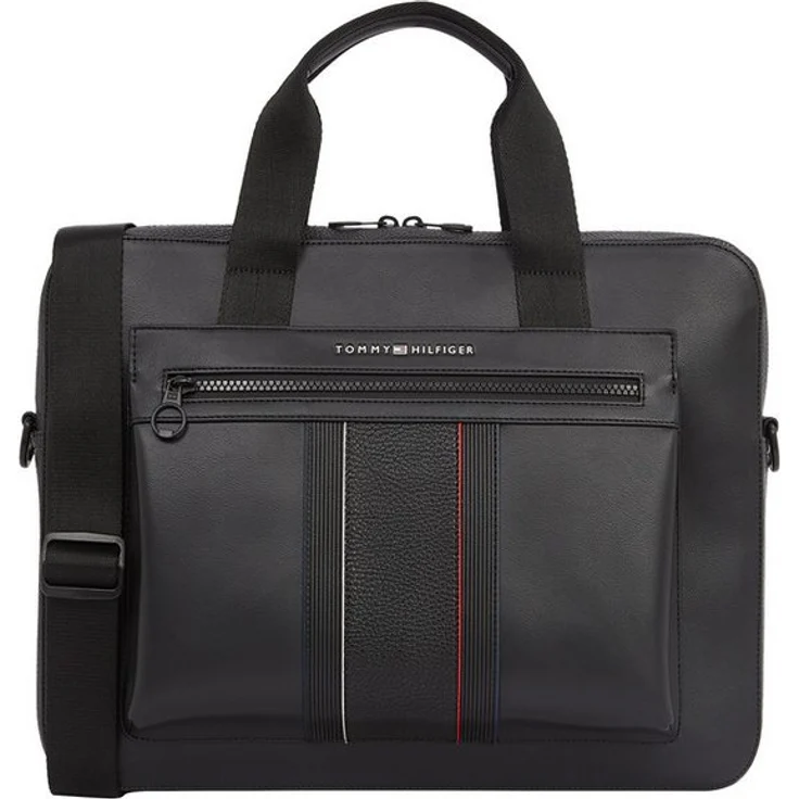 Tommy Hilfiger Laptoptasche TH FOUNDATION COMPUTER BAG, Damen Messengerbag, Henkeltasche, Umhängetasche mit Reißverschluss, in Black – Bild 1