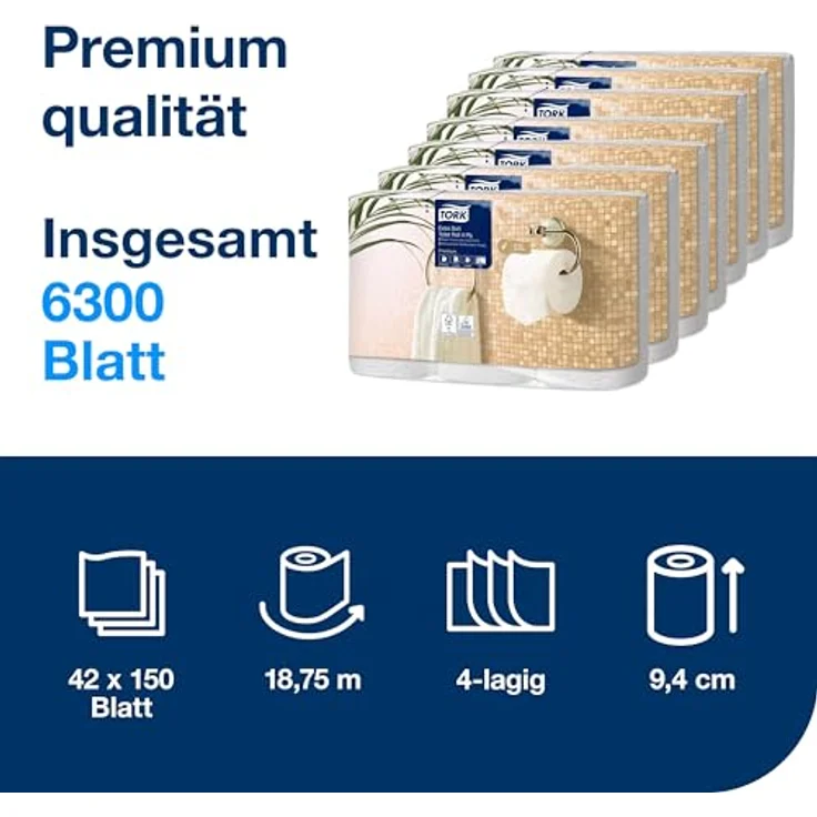 Tork extra weiches Kleinrollen Toilettenpapier Weiß T4, Premium, 4‑lagig, 42 נ150 Blatt, 110406 – Bild 2