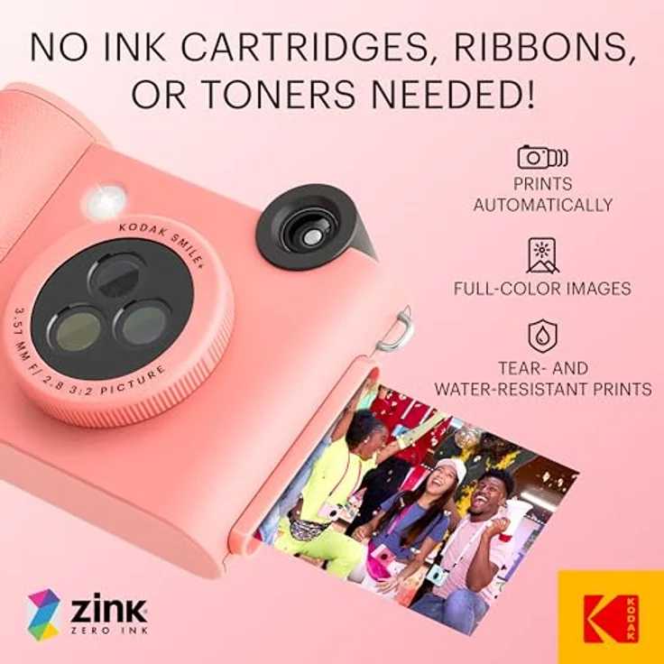 KODAK Smile+ 2-in-1 Digitale Sofortbildkamera & kabelloser Bluetooth-Fotodrucker - 10MP, Spezialeffekt-Drehobjektiv, Zink 2x3” Klebefotos, Drucken über Fun-App von Smart Devices - Rosa – Bild 4