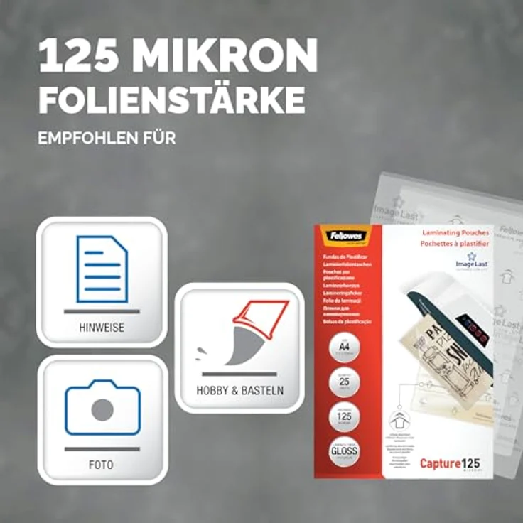 Fellowes Capture125 ImageLast Laminierfolien glänzend, A4 125 micron, 25 St. für Heißlamination – Bild 3