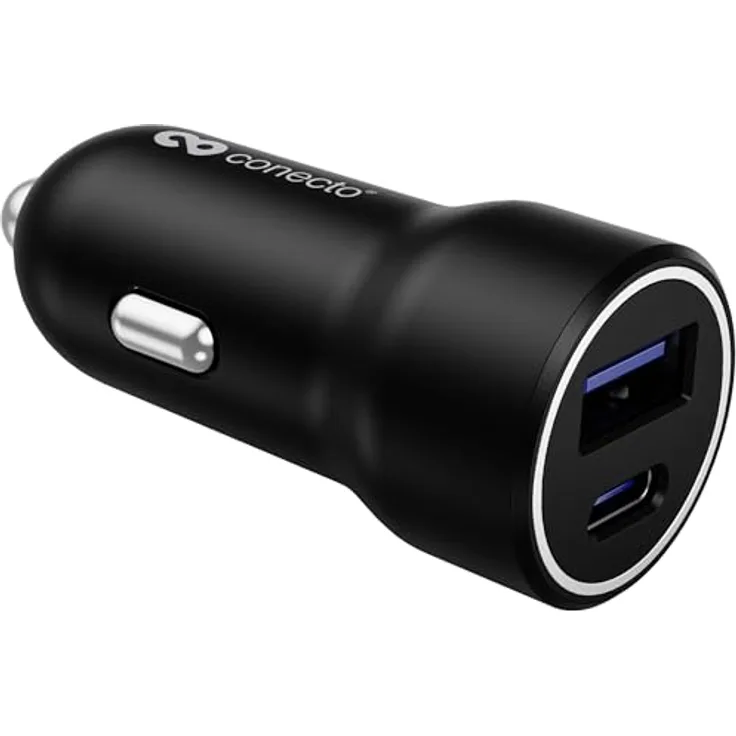 SatChef conecto USB-C KFZ Ladegerät, 12 V, 2 Port, 20W USB-C PD & 18W USB-A, GaN Schnellladegerät, automatische Ladestromerkennung, schwarz
