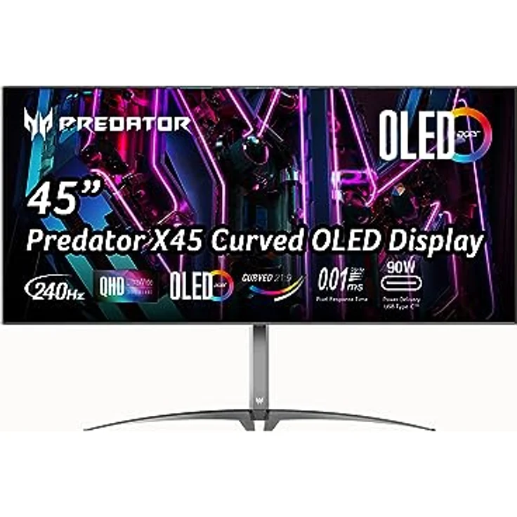Acer Predator X45 Gaming Monitor 44,5 Zoll (113 cm Bildschirm) QHD, 240Hz DP/Type-C, 100Hz HDMI, 0.03ms (GTG), 2xHDMI 2.0, DP 1.4, Curved, höhenverstellbar, FreeSync Premium – Bild 1