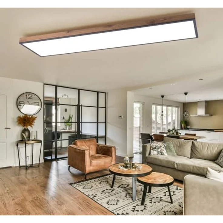 Globo LED Deckenleuchte Fernbedienung Deckenlampe Holzleuchte Wohnzimmerlampe CCT, Nachtlicht, Alu Holzoptik Graphit opal, 1x 36W 2250Lm warm-kaltweiß, L 120 cm - Preisvergleich – Bild 2