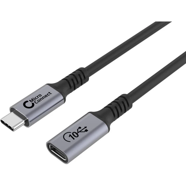 MicroConnect Premium USB-C Kabel Extender, 0.5m, 10Gbps, 100W, USB 3.2, schwarz