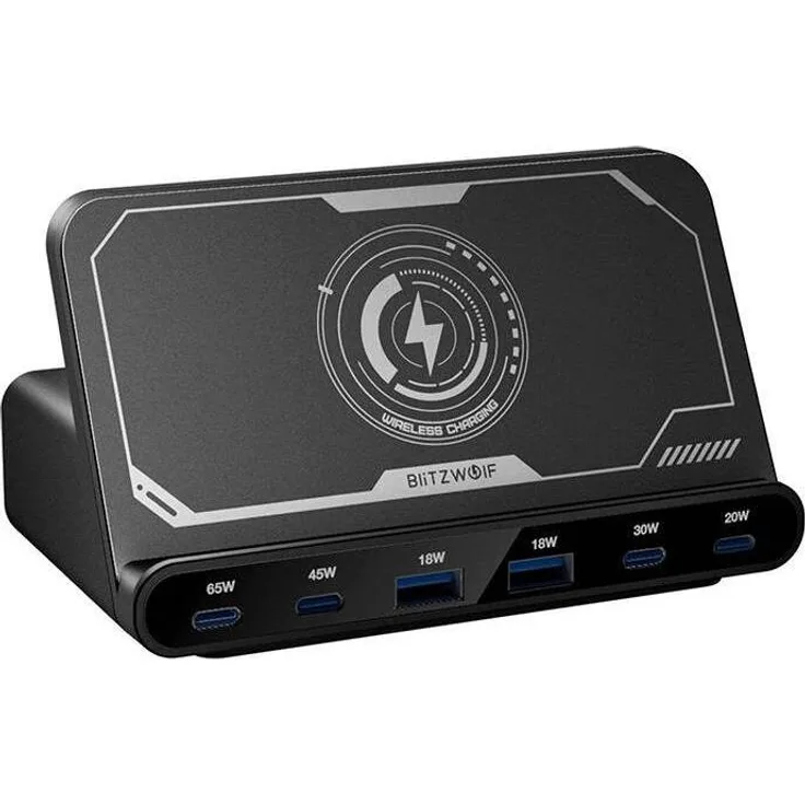 BlitzWolf BW-S27, 160W USB-Ladegerät mit 2xUSB-A, 4xUSB-C und 15W wireless charger, schwarz