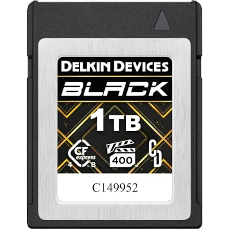 Delkin BLACK CFexpress™ Type B 4.0 VPG400 Card, 1 TB mit 3130 MB/s Schreib- und 3630 MB/s Lesegeschwindigkeit für 8K-Videoaufnahme