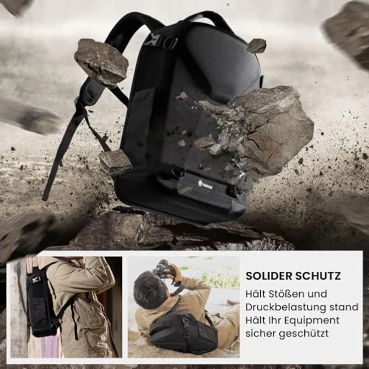 TARION TR-H Kamerarucksack, Fotorucksack mit Hartschalen, stoßfest, wasser- und abriebfest, 14,5 Zoll Laptopfach, Schwarz – Bild 4
