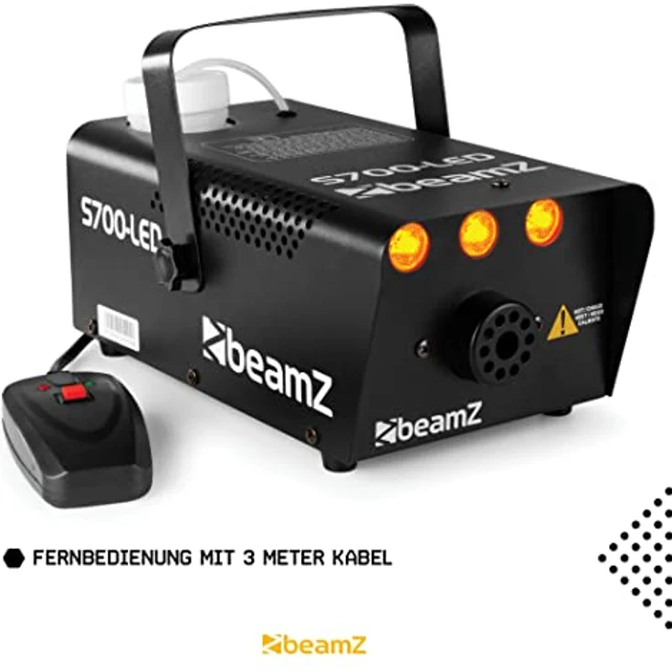 Beamz S700-LED Nebelmaschine mit Flammeneffekt, Leistung 700 W, 250-ml-Tank, Durchfluss des Nebels 7 m³/min, Fernbedienung mit 3 m Kabel und Wand- und Deckenhalterung, 3 Minuten Aufwärmzeit, schwarz – Bild 8